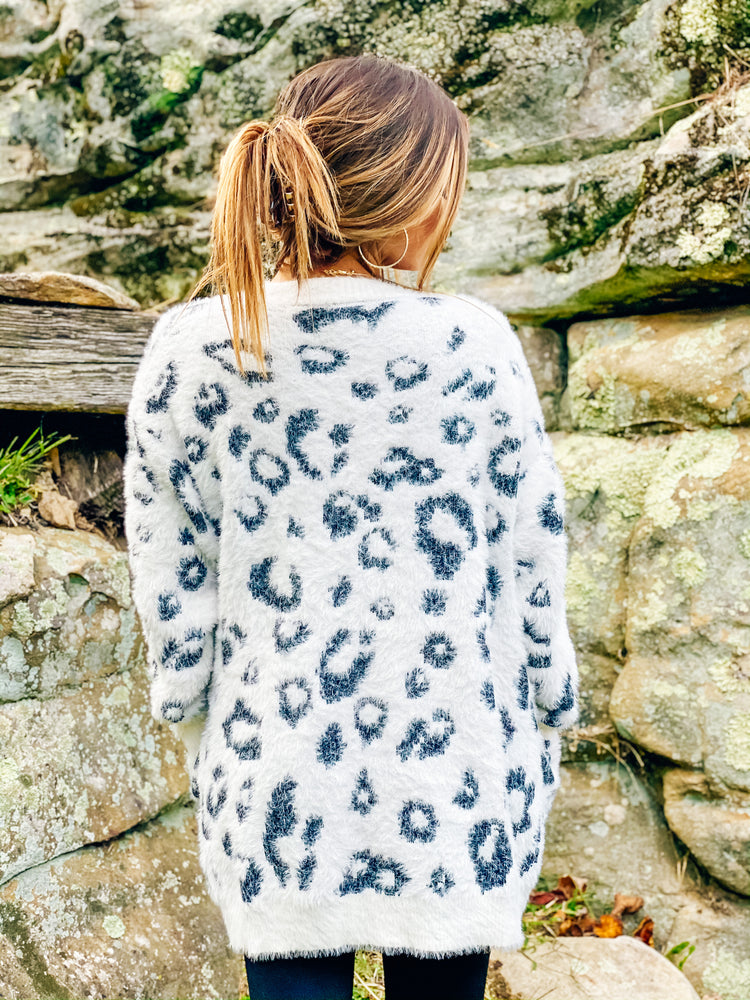 Snow Leopard Fuzzy Cardigan