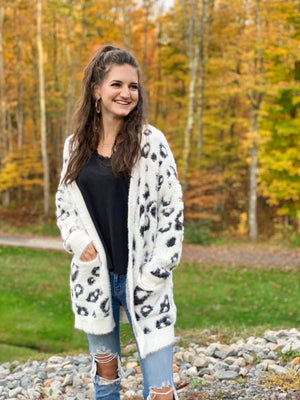 Snow Leopard Fuzzy Cardigan